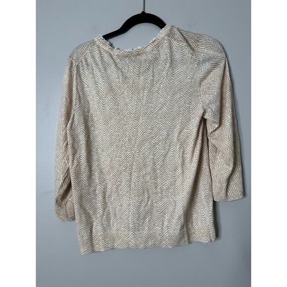 Talbots Sweater Cardigan Womens M Tan Chevron Ruffle Trim Button Lightweight - Picture 4 of 7